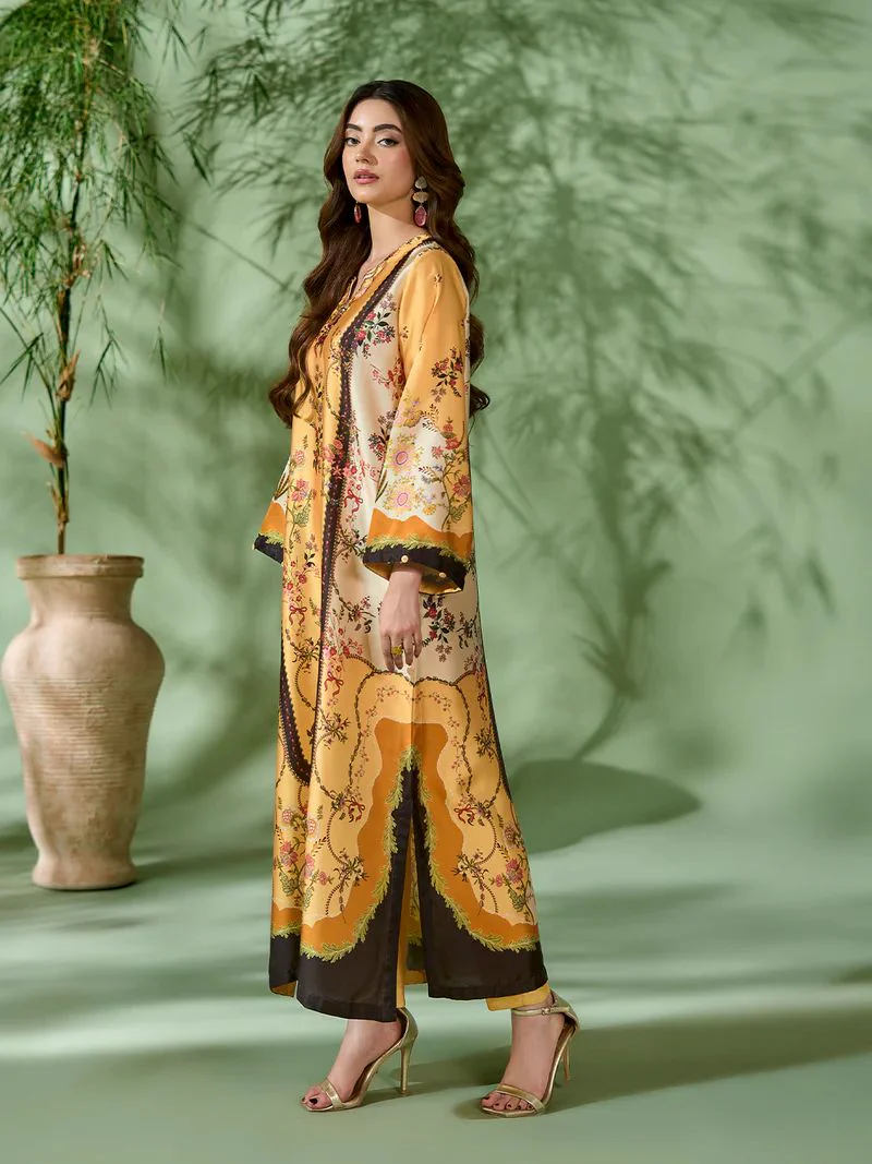 Sakeena SK1 Printed Silk Kaftan with Trousers – Ready to Wear 2pc Suit - Image 2
