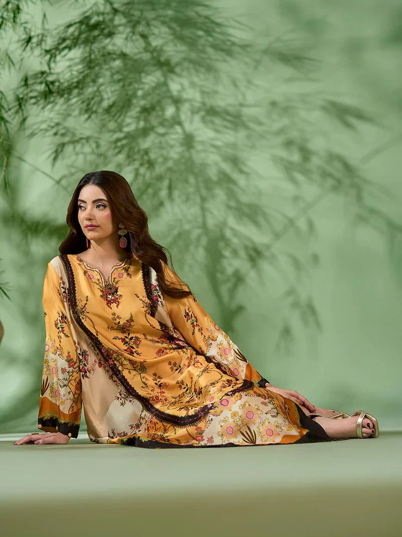 Sakeena SK1 Printed Silk Kaftan with Trousers – Ready to Wear 2pc Suit - Image 3