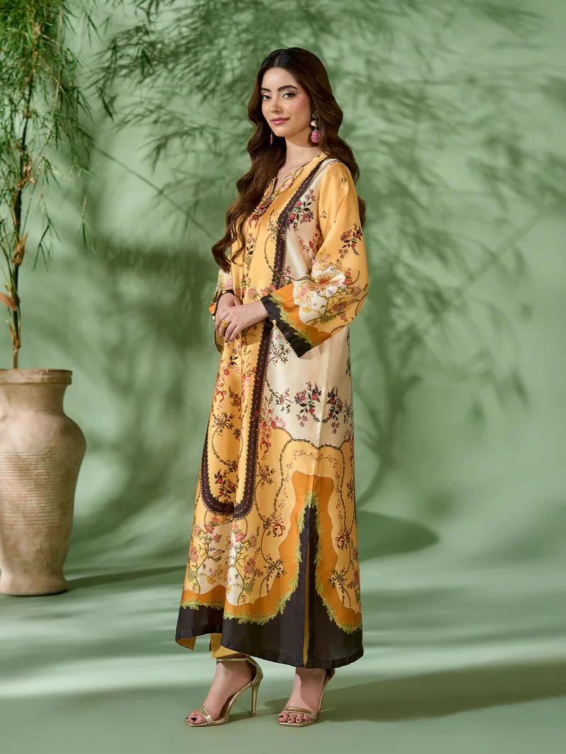 Sakeena SK1 Printed Silk Kaftan with Trousers – Ready to Wear 2pc Suit - Image 5