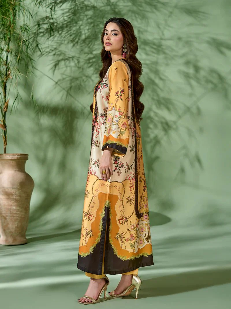 Sakeena SK1 Printed Silk Kaftan with Trousers – Ready to Wear 2pc Suit - Image 4