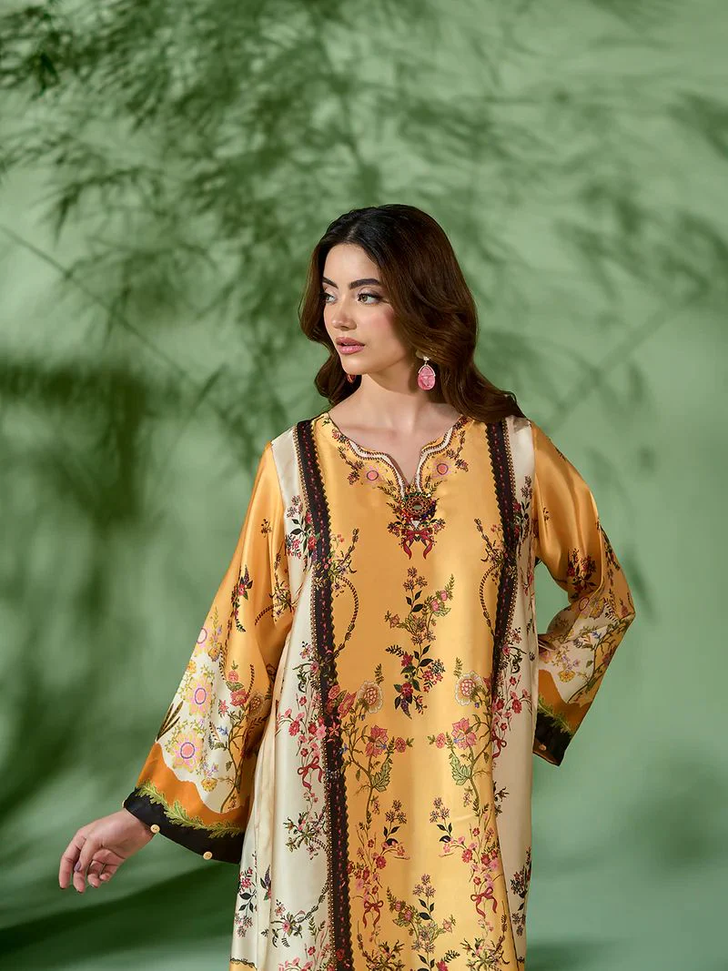 Sakeena SK1 Printed Silk Kaftan with Trousers – Ready to Wear 2pc Suit - Image 8