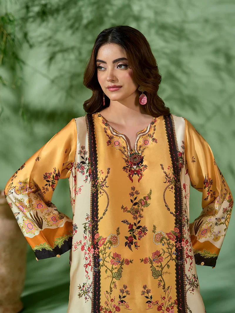 Sakeena SK1 Printed Silk Kaftan with Trousers – Ready to Wear 2pc Suit - Image 7