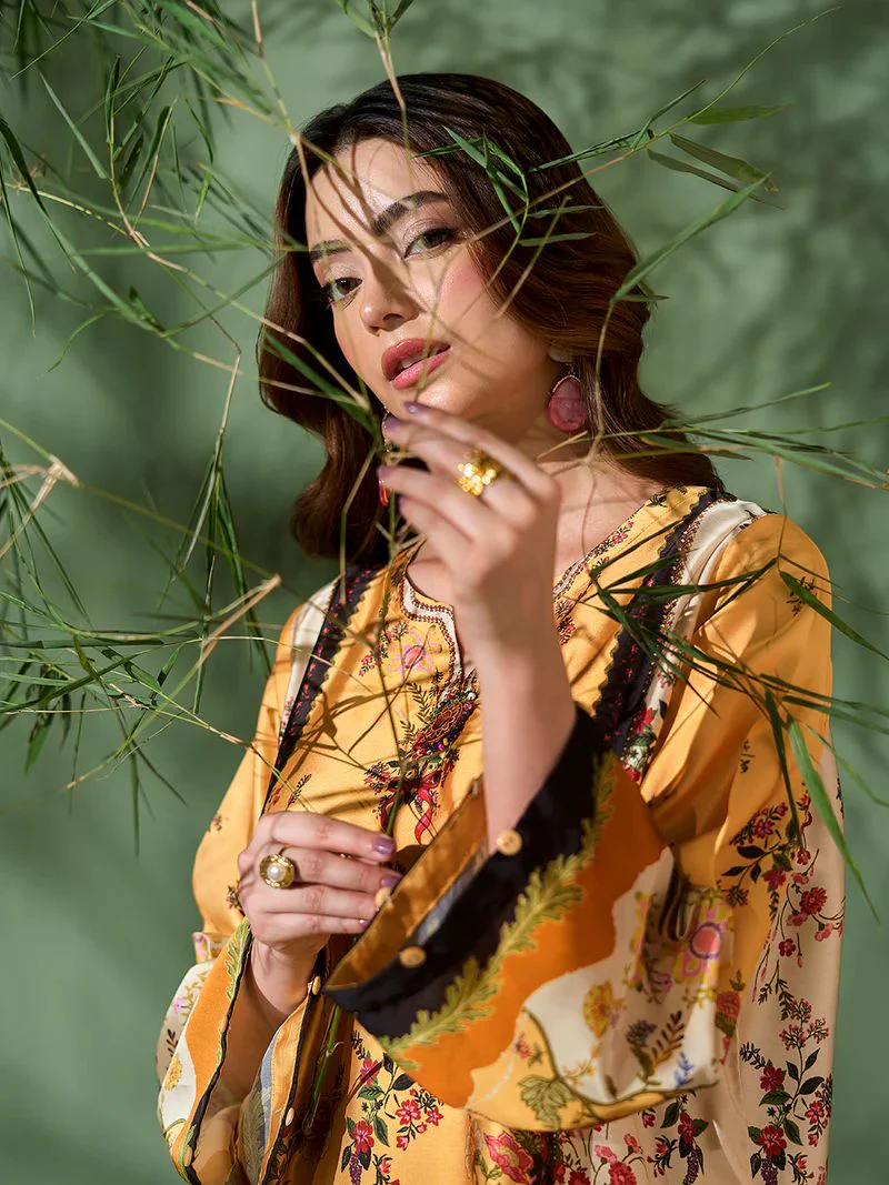 Sakeena SK1 Printed Silk Kaftan with Trousers – Ready to Wear 2pc Suit - Image 6