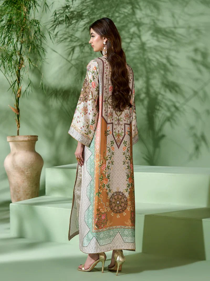 Sakeena SK10 Pastel Printed Silk Kaftan with Trousers – Ready to Wear 2pc Suit - Image 3